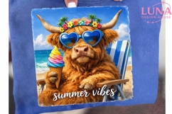 Highland Cow Summer Beach PNG, Tropical Cow Clipart, Summer Product Image 6