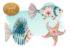 Fish & Starfish Tropical Reef Clipart Product Image 1