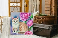 High Resolution Watercolor Cat with Peonies Illustration Product Image 1