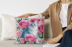 High Resolution Watercolor Cat with Peonies Illustration Product Image 2