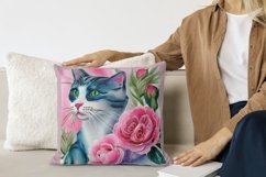 High Resolution Watercolor Cat with Peonies Illustration Product Image 2