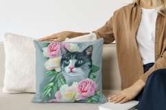 High Resolution Watercolor Cat with Peonies Illustration Product Image 2