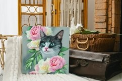 High Resolution Watercolor Cat with Peonies Illustration Product Image 1