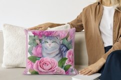 High Resolution Watercolor Cat with Peonies Illustration Product Image 2