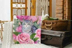 High Resolution Watercolor Cat with Peonies Illustration Product Image 1