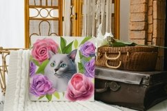 High Resolution Watercolor Cat with Peonies Illustration Product Image 1