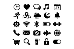 Smartwatch Menu Icon Collection in Black and White Design Product Image 1