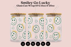 smiley go lucky, four leaves clover, st patricks day presized template full wrap for libbey can glass 16oz and 20oz, suitable for cricut, silhouette, and sublimation.