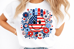 Smiley Face America Floral PNG, Patriotic Bow Ditsy Floral Product Image 2