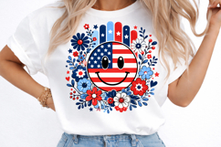 Smiley Face America Floral PNG, Patriotic Bow Ditsy Floral Product Image 3
