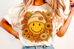 Floral Smiley Face Png, Fall Vibes PNG, Fall PNG, Autumn Png Product Image 2
