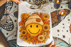 Floral Smiley Face Png, Fall Vibes PNG, Fall PNG, Autumn Png Product Image 4