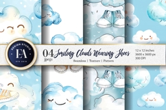 Cartoon Clouds in Shoes Watercolor Seamless Digital Paper Product Image 1