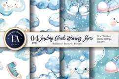 Clouds Wearing Shoes Watercolor Seamless Digital Paper Product Image 1