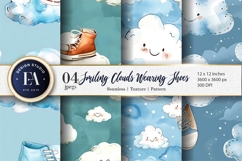 Watercolor Clouds with Shoes Whimsical Pattern Digital Paper Product Image 1