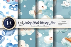 Cartoon Clouds in Shoes Watercolor Seamless Digital Paper Product Image 1