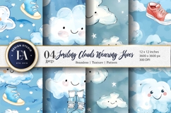 Watercolor Clouds with Shoes Whimsical Pattern Digital Paper Product Image 1