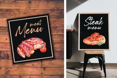 Smoke meat. Watercolor food clipart PNG. Steaks on grill BBQ Product Image 3