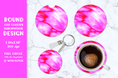 Pink marble car coaster sublimation. Round design SGCC07 Product Image 1