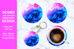 Pink blue marble car coaster sublimation Round design SGCC08 Product Image 1