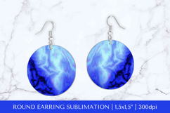 Blue marble round earrings sublimation design SGE003 Product Image 1