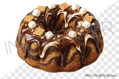 Ring smore bundt cake with chocolate glaze PNG dessert art Product Image 1