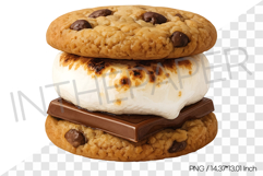 Smore chocolate chip cookie sandwich with marshmallow PNG Product Image 1