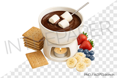 Warm smore fondue pot with fruit platter PNG dessert clipart Product Image 1