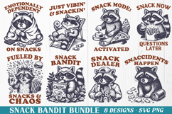Snack Bandit Raccoon SVG Bundle, 8 Funny Snack Quote Designs Product Image 1