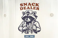 Snack Dealer SVG PNG | Funny Raccoon with Snacks Clipart Product Image 1