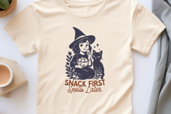 Snack First Spells Later SVG PNG | Cute Witch with Cat Print Product Image 2