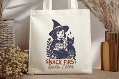 Snack First Spells Later SVG PNG | Cute Witch with Cat Print Product Image 3