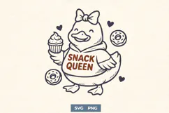 Snack Queen SVG | Cute Duck with Cupcake PNG | Funny Foodie Product Image 1