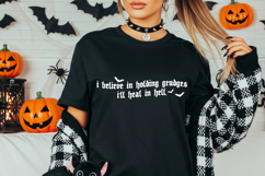 Spooky digital cut file preview with bold black gothic lettering, small bat graphics, and a clean white display background.