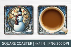 Stained Glass Snowman | Square Coaster Sublimation Design Product Image 1