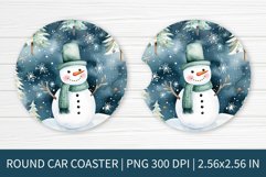 Round Car Coaster Sublimation Design | Christmas Snowman PNG Product Image 1