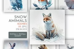 Animals in the Snow | Watercolour Clipart JPG Product Image 1