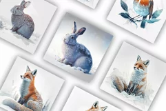 Animals in the Snow | Watercolour Clipart JPG Product Image 2