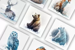 Animals in the Snow | Watercolour Clipart JPG Product Image 3