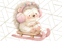 Snow Day Fun PNG, Watercolor Winter Animal Clipart Product Image 4