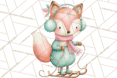 Snow Day Fun PNG, Watercolor Winter Animal Clipart Product Image 5