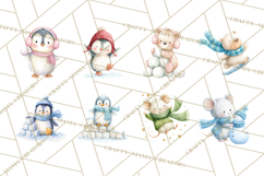 Snow Day Fun PNG, Watercolor Winter Animal Clipart Product Image 4