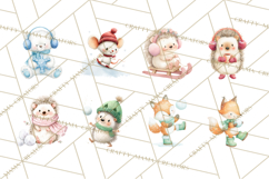 Snow Day Fun PNG, Watercolor Winter Animal Clipart Product Image 5