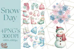 Snow Day Fun PNG, Watercolor Winter Animal Clipart Product Image 1