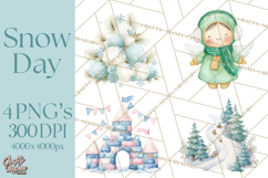 Snow Day Fun PNG, Watercolor Winter Animal Clipart Product Image 1