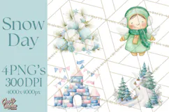Snow Day Fun PNG, Watercolor Winter Animal Clipart Product Image 1