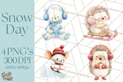 Snow Day Fun PNG, Watercolor Winter Animal Clipart Product Image 1