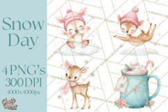 Snow Day Fun PNG, Watercolor Winter Animal Clipart Product Image 1