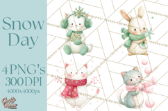 Snow Day Fun PNG, Watercolor Winter Animal Clipart Product Image 1