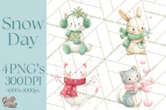 Snow Day Fun PNG, Watercolor Winter Animal Clipart Product Image 1